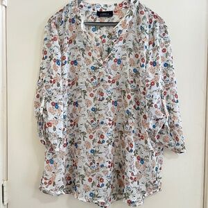 Sheer Floral Women Sz XXL Boho Cottagecore Fairy Dainty Pleated V-neck Blouse
